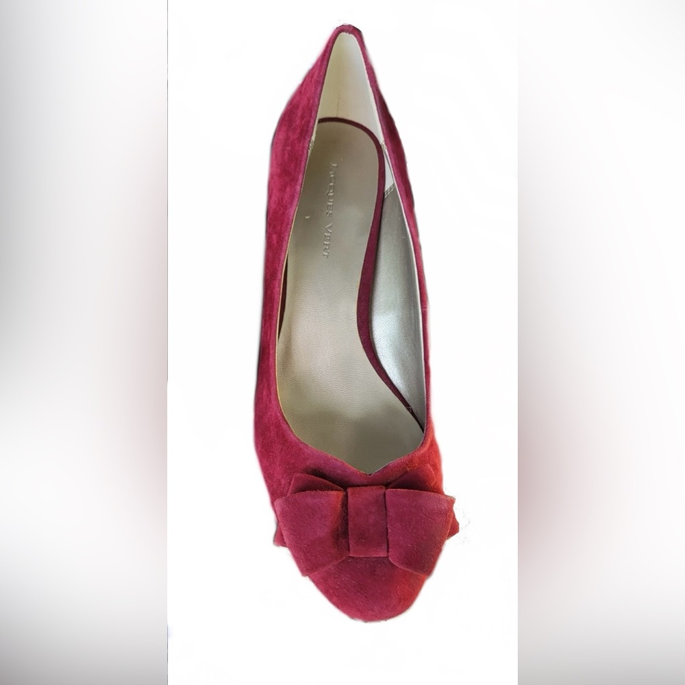 Elegant Red Suede Heels with Bow